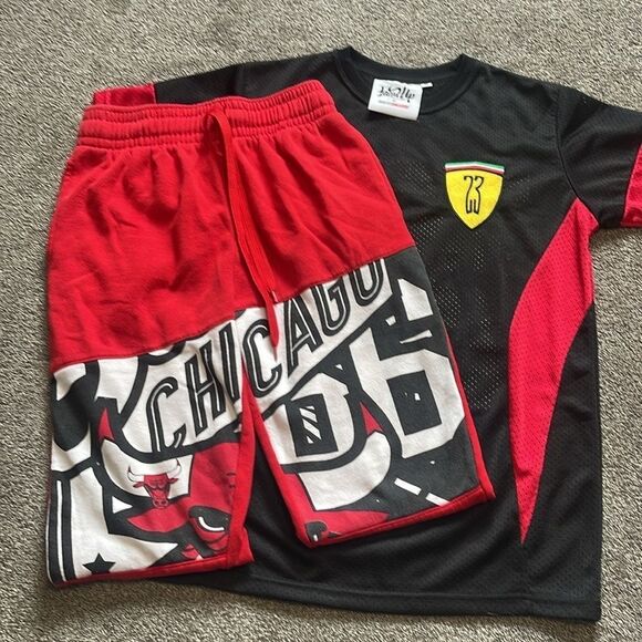 Vtg 90s Chicago Bulls Faded Spellout Basketball Sweatpants & 23 Jersey size S - Picture 5 of 14